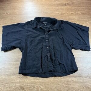 Banana Republic Linen Blend Button Front Top Women's M Black Cropped Minimalist